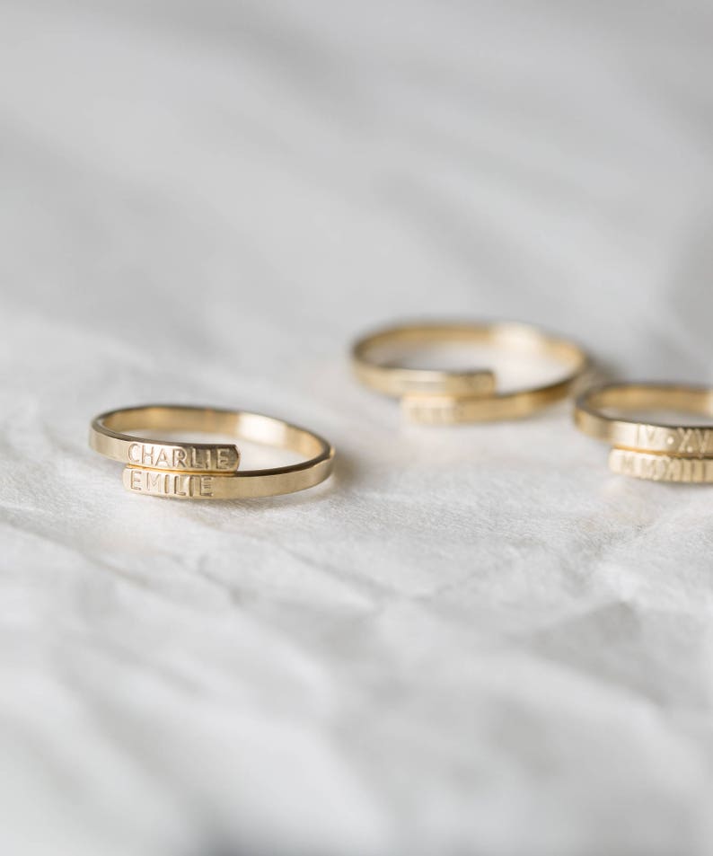 Stacked Name Rings LR452 14K Gold Filled or Rose Personalized Stacking Ring Initials Dainty Ring in Sterling Silver Dates