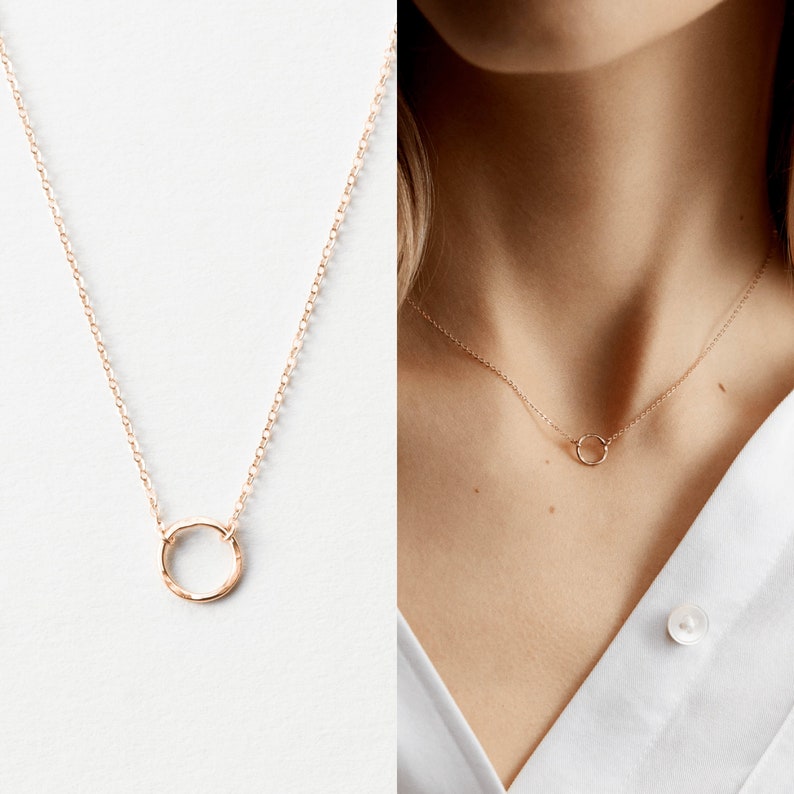 Minimal Dainty Circle Necklace, Delicate Layering Chain, Open Circle Pendant 14k Gold Fill, Sterling Silver, Rose Gold LN132 image 2