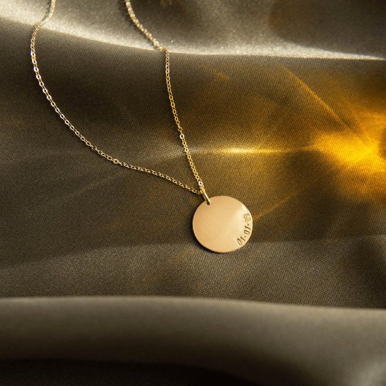 Personalized Name Necklace, Large Coin Pendant Necklace, Custom Date Disk Necklace | 14k Gold Fill, Sterling Silver | LN216 image 4