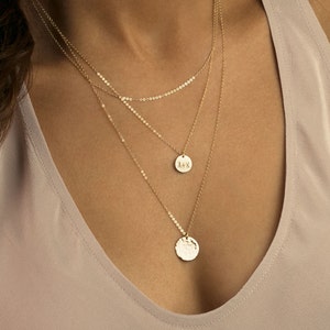 Layered Necklace Set, 3 Initial Disk Necklaces, Personalized Layering Chains 14k Gold Fill, Sterling Silver, Rose Gold LS933 image 2