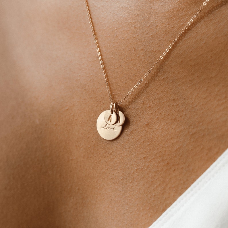 Personalized Disk Necklace, Custom Tiny Initial Tags 14k Gold Fill, Sterling Silver, Rose Gold LN227 image 2