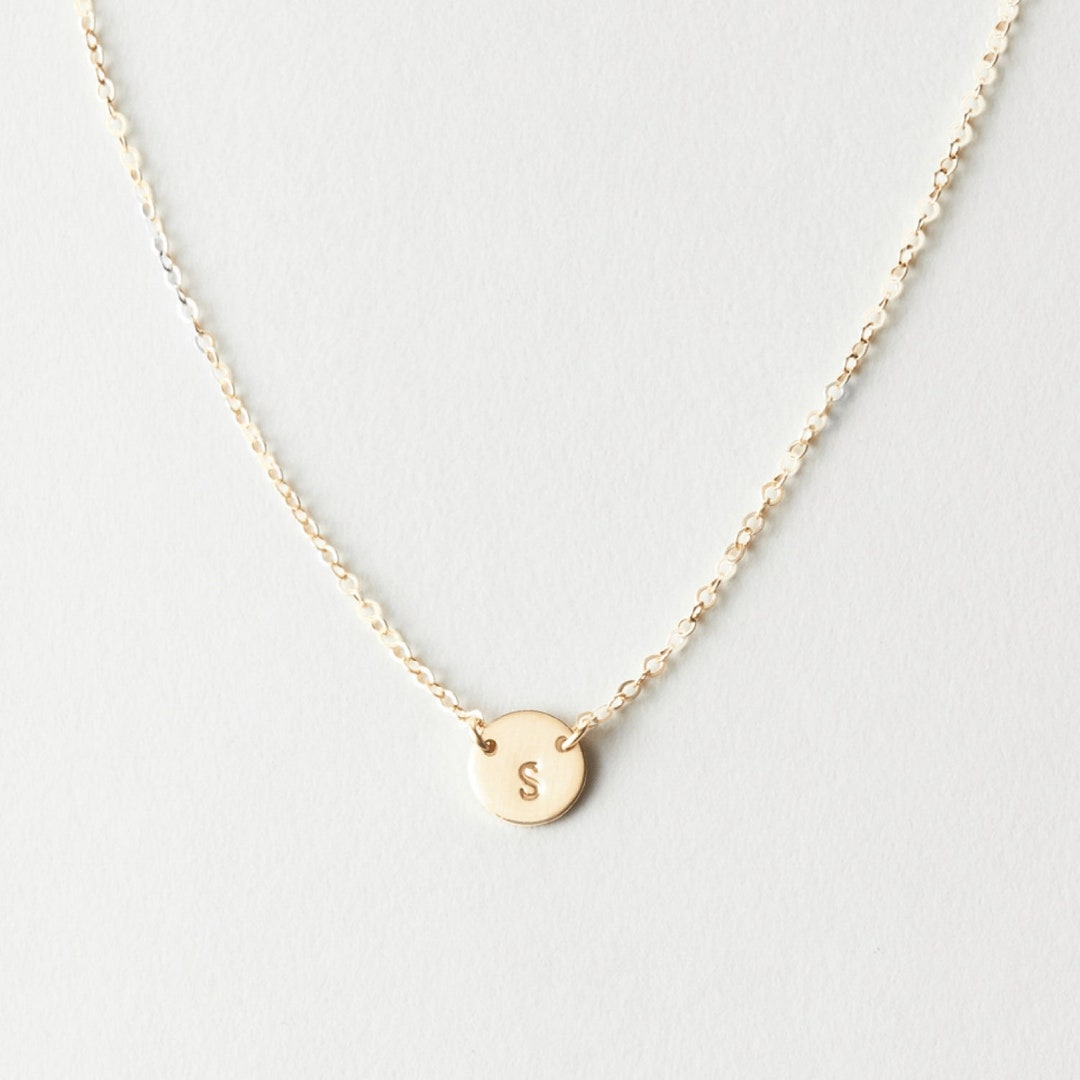 14k Solid Gold Initial Necklace, Floating Circle Pendant, Custom