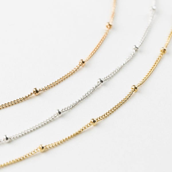 Sierlijke satellietketting, laagjesketting met kralen, ketting met delicate kraag, dauwdruppelketting | 14k gouden vulling, sterlingzilver | LN801
