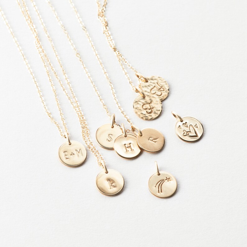 Simple Gold Necklace.  Personalized, Everyday Chain with Small Coin/Disk - 14k Gold Fill, Sterling Silver or Rose - LN209 