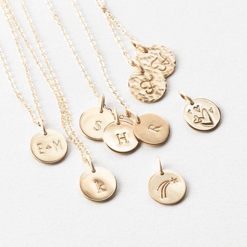 Personalized Disk Necklace, Custom Initials Pendant, Symbolic Coin Necklace 14k Gold Fill, Sterling Silver, Rose Gold LN209 image 3