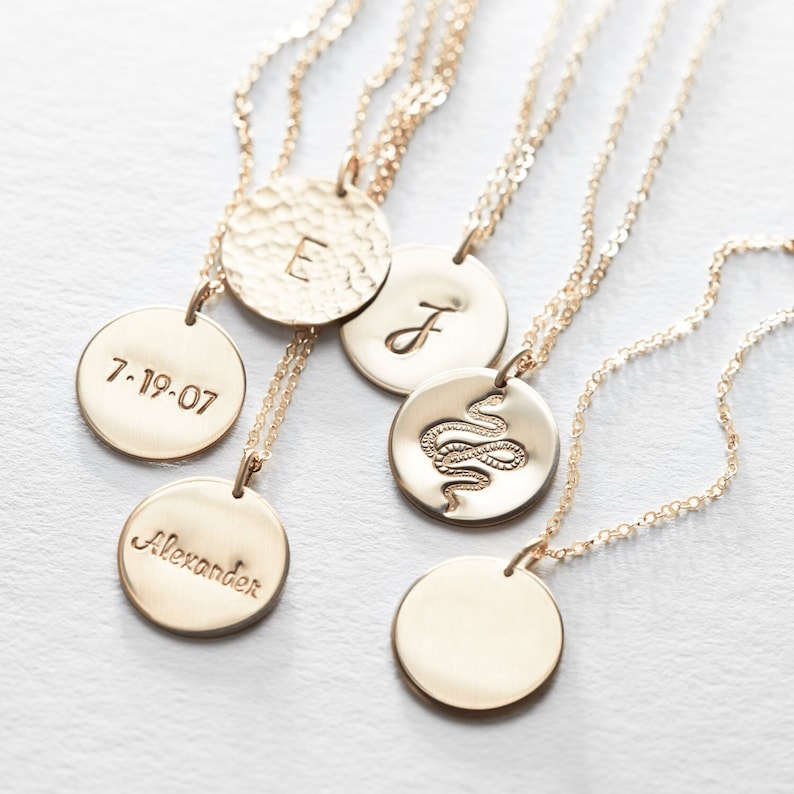 Large Personalized Initial Necklace, Custom Letter Pendant, Bold Disk Necklace 14k Gold Fill, Sterling Silver, Rose Gold LN216 image 1