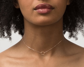 Zierliche Choker Halskette, Zarte Offene Kreis Halskette | 14k Gold Fill, Sterling Silber, Roségold | LM132_09_aj