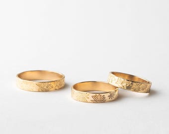 My Garden Band Ring, Floral Wedding Band, Custom Flower Ring, Floral Band, Birth Flowers Ring | 14k Gold Fill, Sterling Silver | GRB_0540