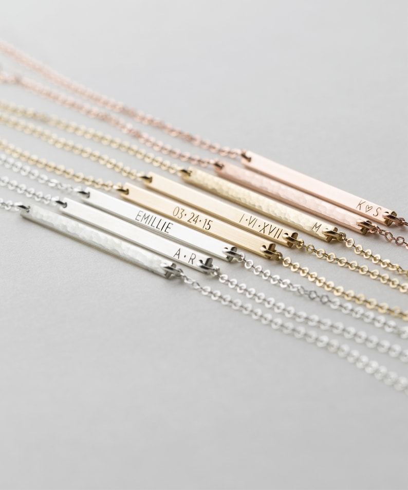 Ultra Dainty Personalized Bar Necklace - Custom Delicate, Tiny Letters -  Minimal Initial Necklace - Gold, Silver or Rose Gold - LN120_30 