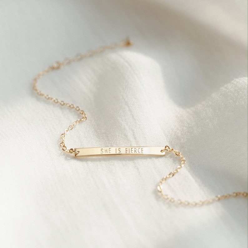 Dainty Personalized Bar Bracelet for Names, Dates, Coordinates 14k Gold Fill, Sterling Silver, Rose Gold LB130_30 image 4