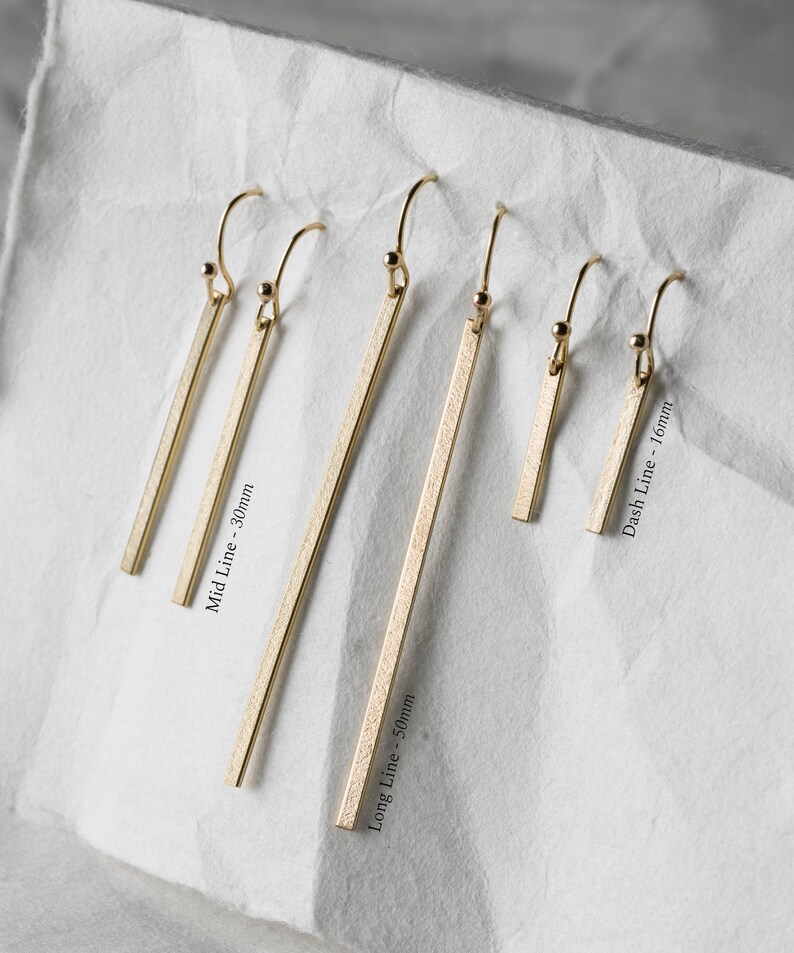 Dainty Bar Drop Earrings, Long Line Earrings, Simple Dangle Earrings, Minimal Bars 14k Gold Fill, Sterling Silver, Rose Gold LE120_vn image 7