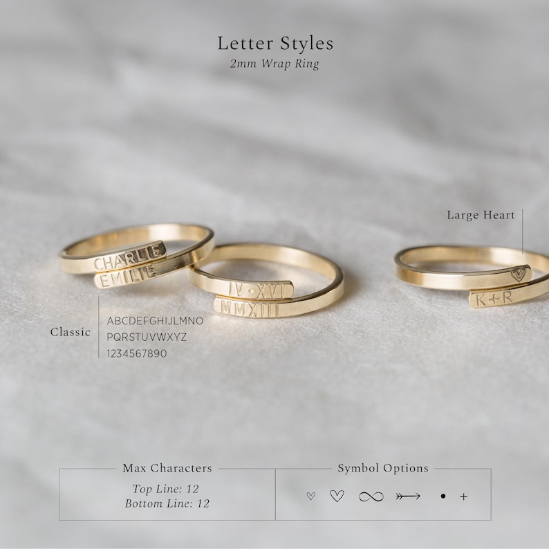 Elegant personlig omslagsring, personlig initialring, namnring, romersk siffrorring | 14k guldfyllning, sterlingsilver | LR452 bild 9
