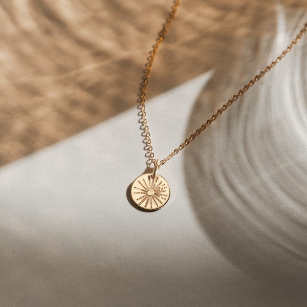 Sunbeam Necklace, Small Sun Necklace, Inspirational Sunshine Necklace | 14k Gold Fill, Sterling Silver | GNV_0209_SN