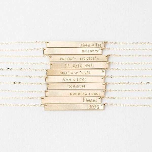 Custom Name Necklace, Personalized Nameplate Necklace, Coordinates Bar Necklace | 14k Gold Fill, Sterling Silver | LN140_35_H