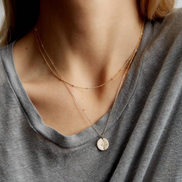 Set of 2 Layered Necklaces, Dainty Satellite Chain, Personalized Pendant Necklace | 14k Gold Fill, Sterling Silver | LS959