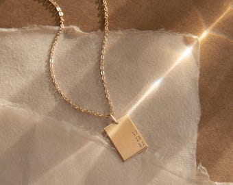 Personalized Rectangle Pendant Necklace, Boxy Pendant, Geometric Necklace, Custom Tag | 14k Gold Fill, Sterling Silver | LN112_17