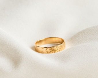 Celestial Band Ring, Moon and Stars Ring, Sun Band Ring, Celestial Wedding Ring | 14k Gold Fill, Sterling Silver | GRB_0540