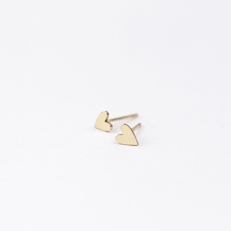 Minimal Heart Stud Earrings, Tiny Heart Earrings, Valentine's Earrings 14k Gold Fill, Sterling Silver GES_0123_40, GES_0123_50 image 2