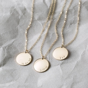 Personalized Name Necklace, Large Coin Pendant Necklace, Custom Date Disk Necklace | 14k Gold Fill, Sterling Silver | LN216 image 3