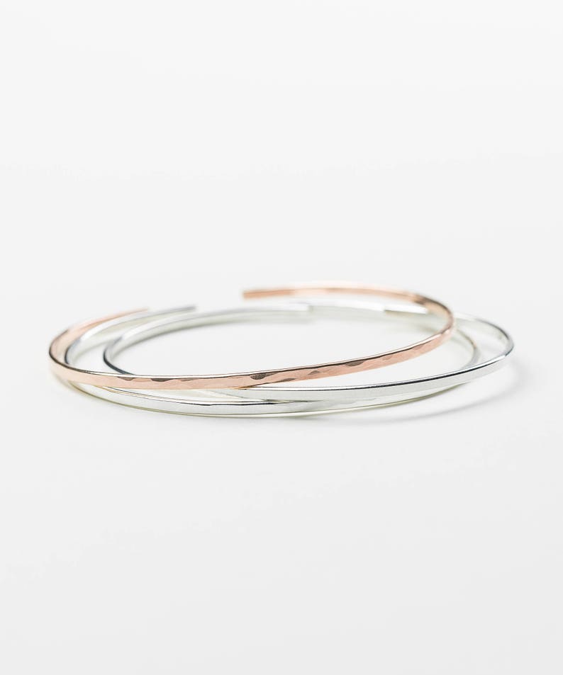 Stacking Bracelet Sterling Hand-Hammered or Smooth Finish \u2022 Dainty Cuff in 14k Gold Fill or Rose Gold \u2022 LB118 Thin Modern Cuff Bracelet