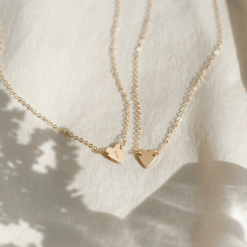 Tiny Initial Heart Necklace, Dainty Personalized Heart Pendant, Custom Letter Necklace 14k Gold Fill, Sterling Silver, Rose Gold LN124_L image 4