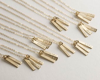 Tiny Personalized Bar Tag Necklace for Kids' Names, Coordinates, Dates | 14k Gold Fill, Sterling Silver | LN130_16_V