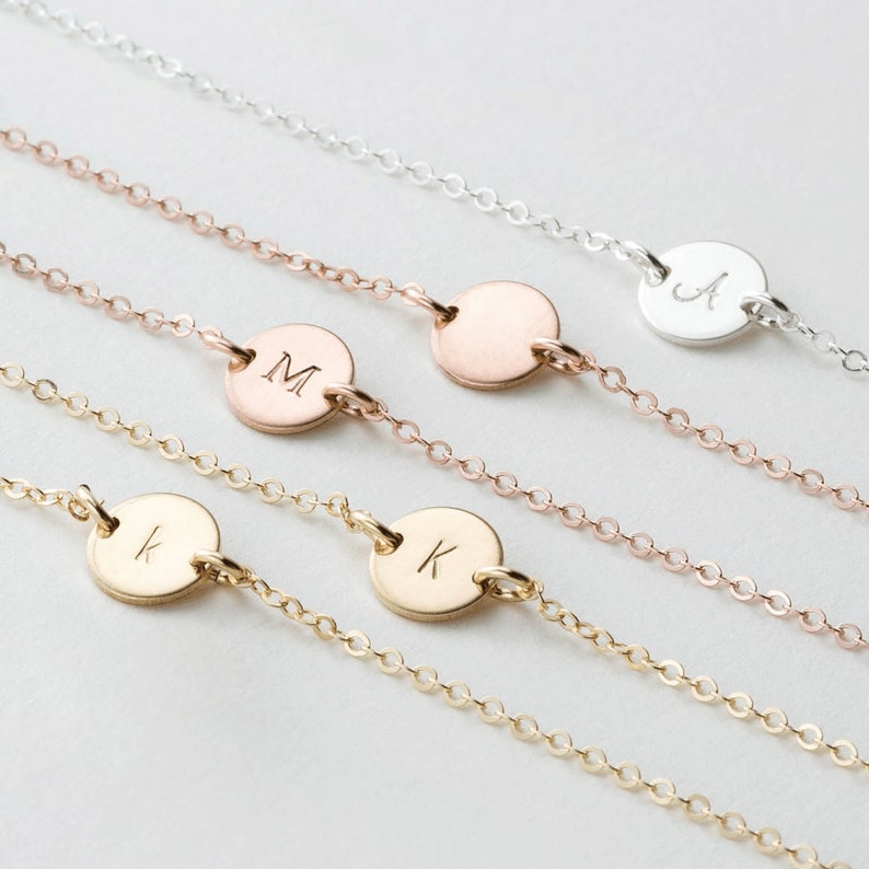 Super Dainty Initial Necklace, Tiny Personalized Disk, Simple Everyday Chain 14k Gold Fill, Sterling Silver, Rose Gold LN206_L image 2