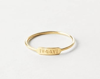 Personalized Bar Ring, Custom Name Ring, Initial Ring, Dainty Stacking Ring | 14k Gold Fill, Sterling Silver | LR450