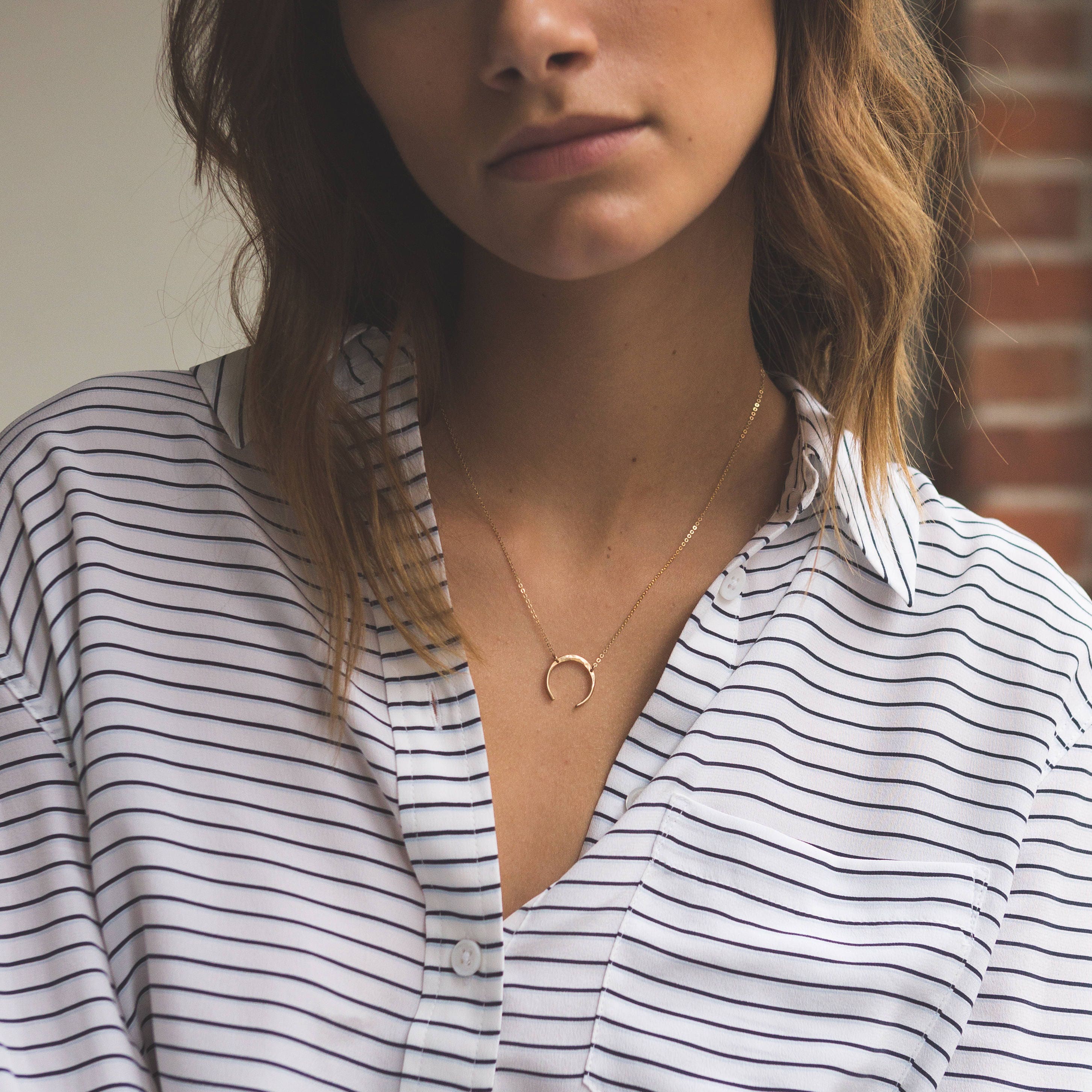Upside Down Moon Necklace Dainty Gold 