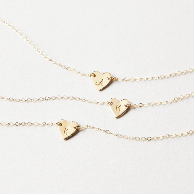 Tiny Initial Heart Bracelet, Romantic Everyday Chain Bracelet, Dainty Heart Jewelry 14k Gold Fill, Sterling Silver, Rose Gold LB124 image 1