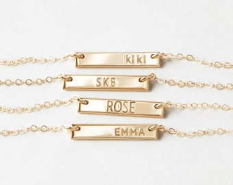 Mini Bar Necklace for Names, Initials, Dates, Personalized Tiny Nameplate | 14k Gold Fill, Sterling Silver, Rose Gold | LN130_16_H