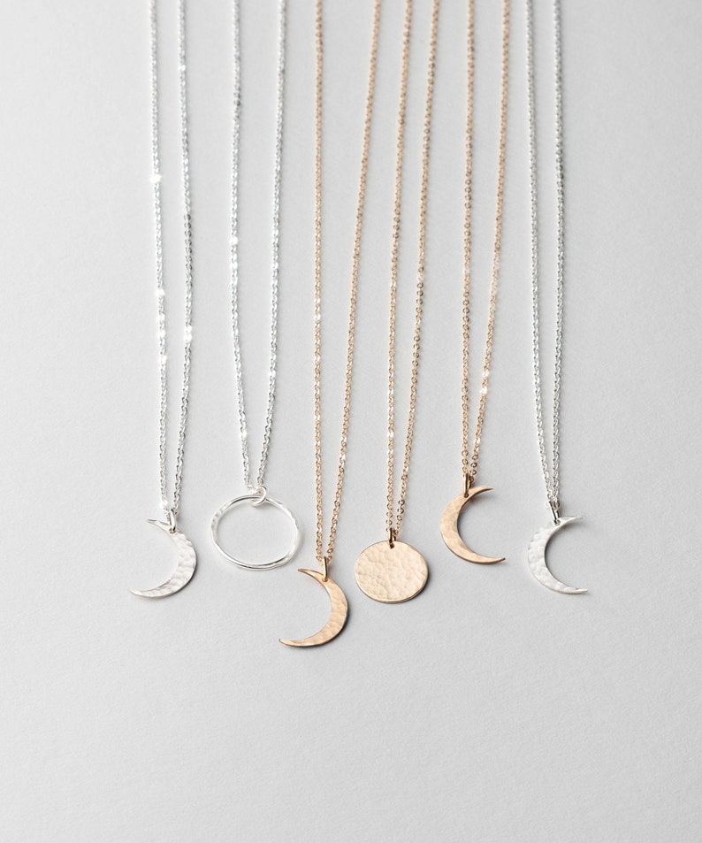 Dainty Moon Phase Necklaces - Simple Crescent - Waxing or Waning Moons Necklace.  14k Gold Fill, Sterling Silver - LN116 