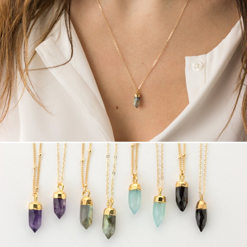 Layered and Long LN718 Crystal Point Necklace 14k Gold fill Gemstone Pendant Necklace Simple /& Delicate Gemstone Spike