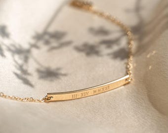 Dainty Personalized Bar Bracelet for Names, Dates, Coordinates | 14k Gold Fill, Sterling Silver | LB130_30