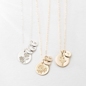 Blomsterhängehalsband, personligt blomhalsband, anpassat blomhänge, små initialer | 14k guldfyllning, sterlingsilver | LN227
