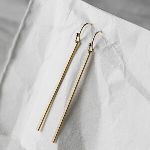 Dainty Bar Drop Earrings, Long Line Earrings, Simple Dangle Earrings, Minimal Bars 14k Gold Fill, Sterling Silver, Rose Gold LE120_vn image 6