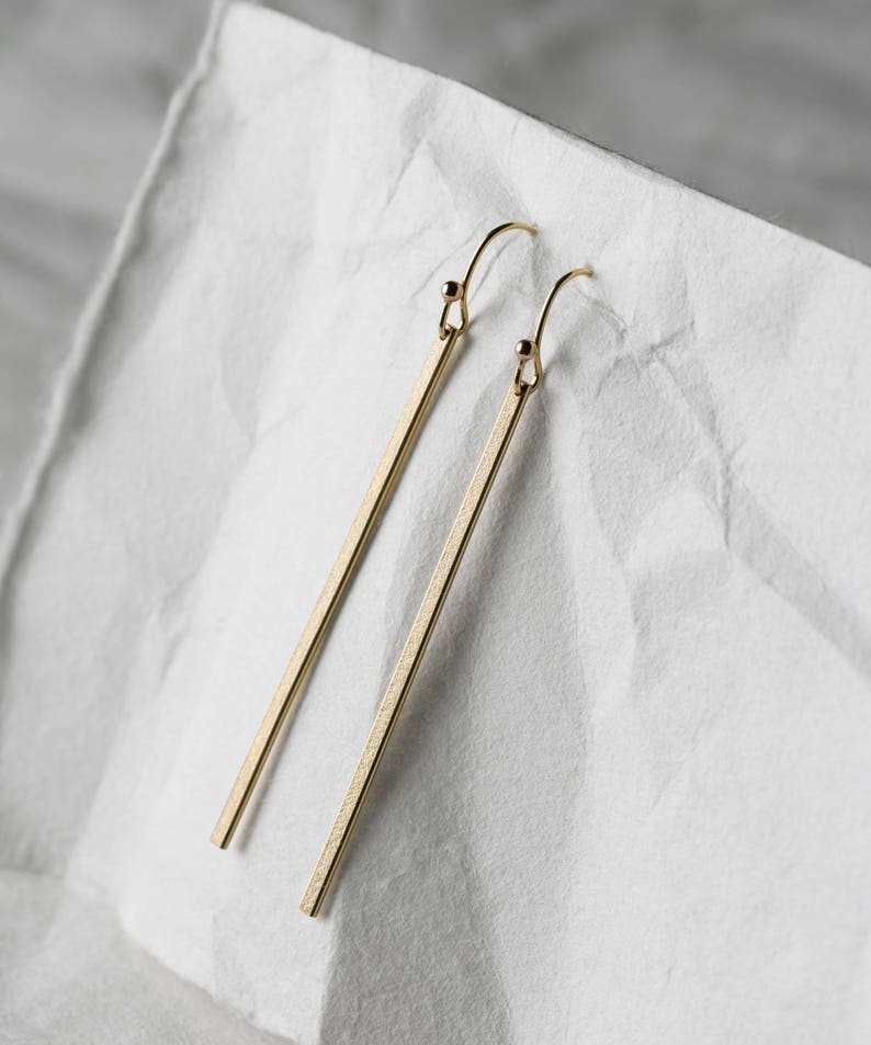 Dainty Bar Drop Earrings, Long Line Earrings, Simple Dangle Earrings, Minimal Bars 14k Gold Fill, Sterling Silver, Rose Gold LE120_vn image 6