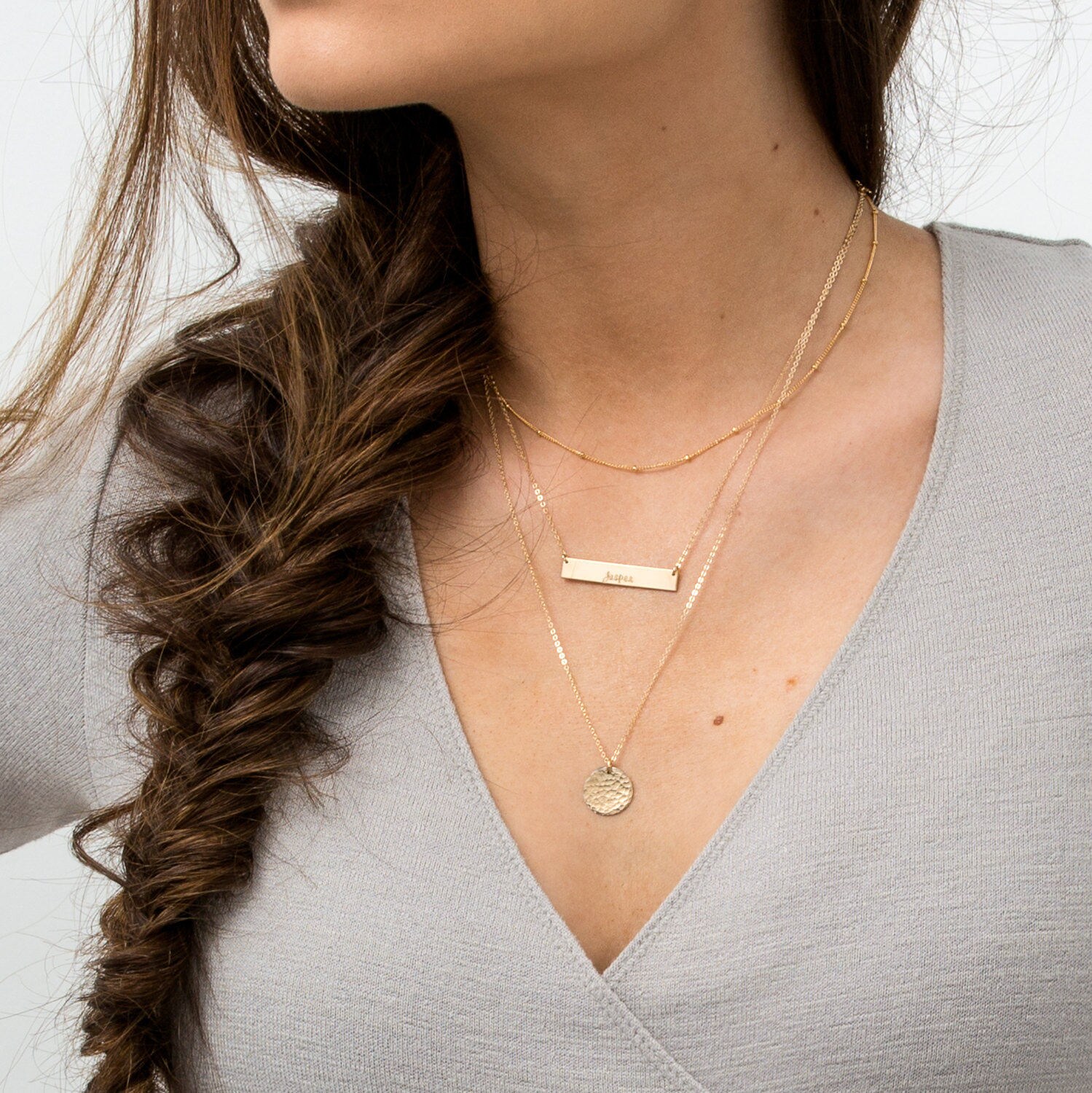 Set 901 Gold Bar Necklace Layered Necklaces Set w/ Initial Etsy