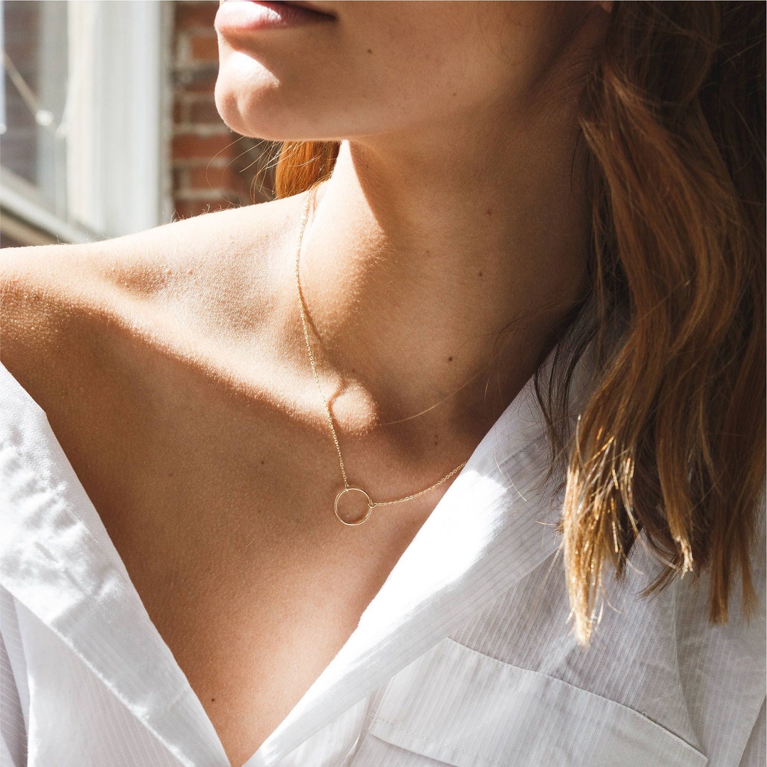 Minimal Dainty Circle Necklace Delicate Layering Chain Open