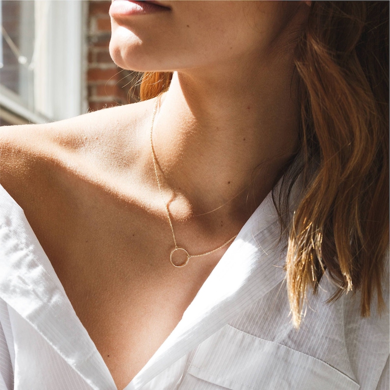 Minimal Dainty Circle Necklace, Delicate Layering Chain, Open Circle Pendant 14k Gold Fill, Sterling Silver, Rose Gold LN132 image 1