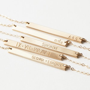 Delicate Personalized Bar Necklace for Names, Dates, Initials, Dainty Nameplate | 14k Gold Fill, Sterling Silver | LN130_30_H