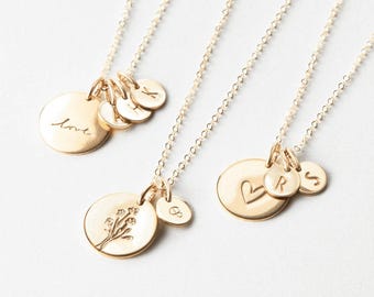 Personalized Disk Necklace, Custom Tiny Initial Tags | 14k Gold Fill, Sterling Silver | LN227
