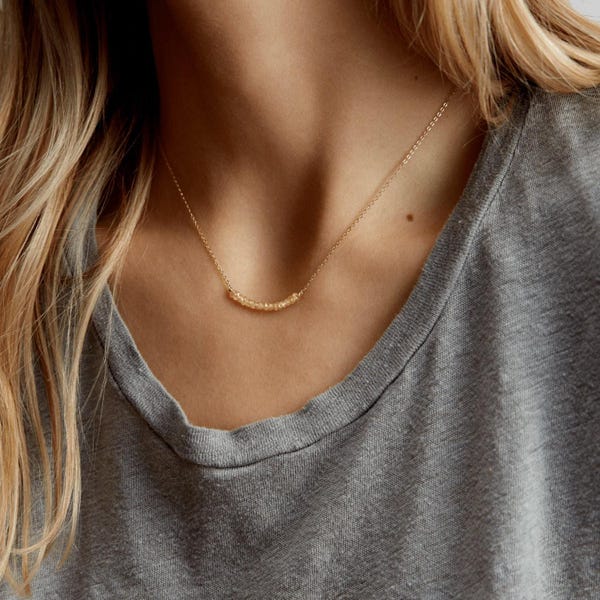 Dainty Birthstone Bar Necklace, Freshwater Pearl Necklace, Minimal Gemstone Necklace | 14k Gold Fill, Sterling Silver | LN603