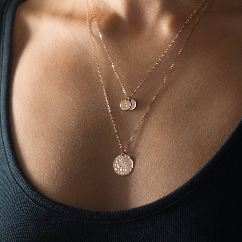 Personalized Layered Necklace Set, 2 Pendant Necklaces, Dainty Initial Necklace Set 14k Gold Fill, Sterling Silver, Rose Gold LS965 image 1