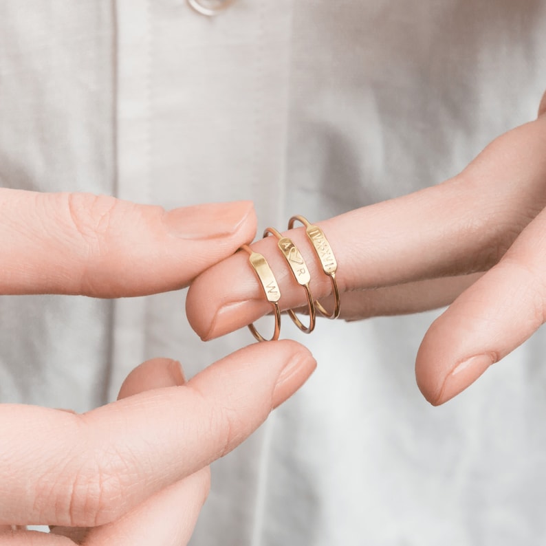 Personalized Bar Ring, Custom Name Ring, Initial Ring, Dainty Stacking Ring 14k Gold Fill, Sterling Silver, Rose Gold LR450 image 3