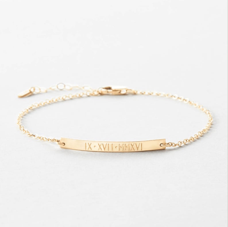 Dainty Personalized Bar Bracelet for Names, Dates, Coordinates 14k Gold Fill, Sterling Silver, Rose Gold LB130_30 image 2