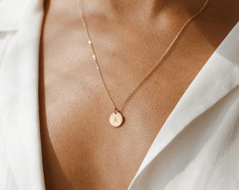 Custom Small Disk Necklace, Personalized Circle Tag for Initials, Symbols | 14k Gold Fill, Sterling Silver | LN209_V