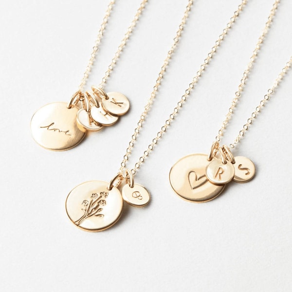 Personalized Disk Necklace, Custom Tiny Initial Tags | 14k Gold Fill, Sterling Silver | LN227