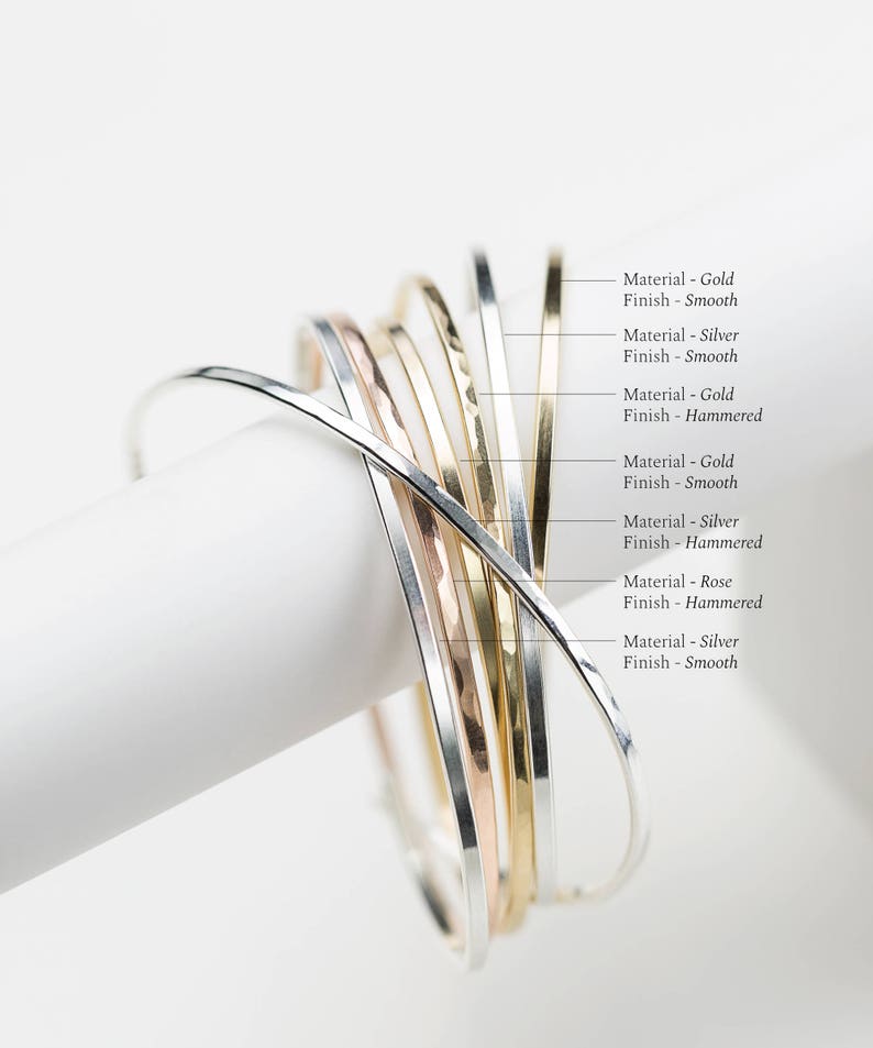 Stacking Bracelet Sterling Hand-Hammered or Smooth Finish \u2022 Dainty Cuff in 14k Gold Fill or Rose Gold \u2022 LB118 Thin Modern Cuff Bracelet