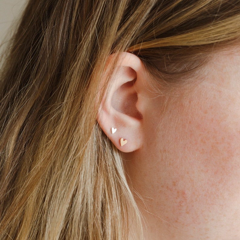 Tiny Heart Stud Earrings / 14k Gold Filled or Sterling Silver image 0